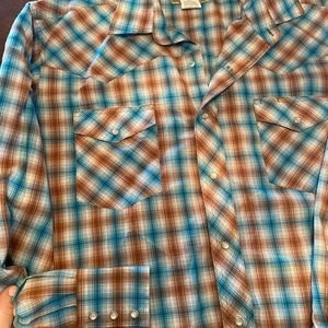 Men’s western pearl snap long sleeve plaid shirt XL